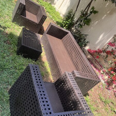 Outdoor sofa, 2 armchairs, coffee table