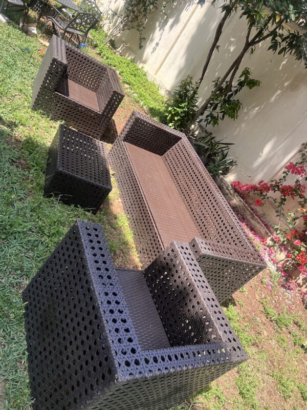 Outdoor sofa, 2 armchairs, coffee table